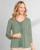 Appleseeds Women's Linen/Cotton Crochet-Trim Cardigan - Green - PS - Petite sold by Buff