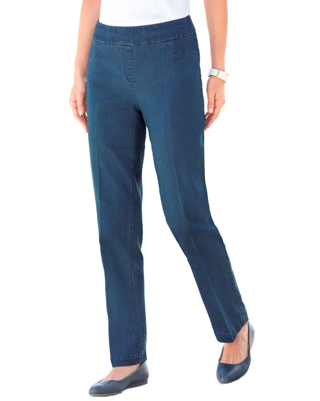 Appleseeds Women's SlimSation® Straight-Leg Pants - Denim - 4PS - Petite Short sold by Buff