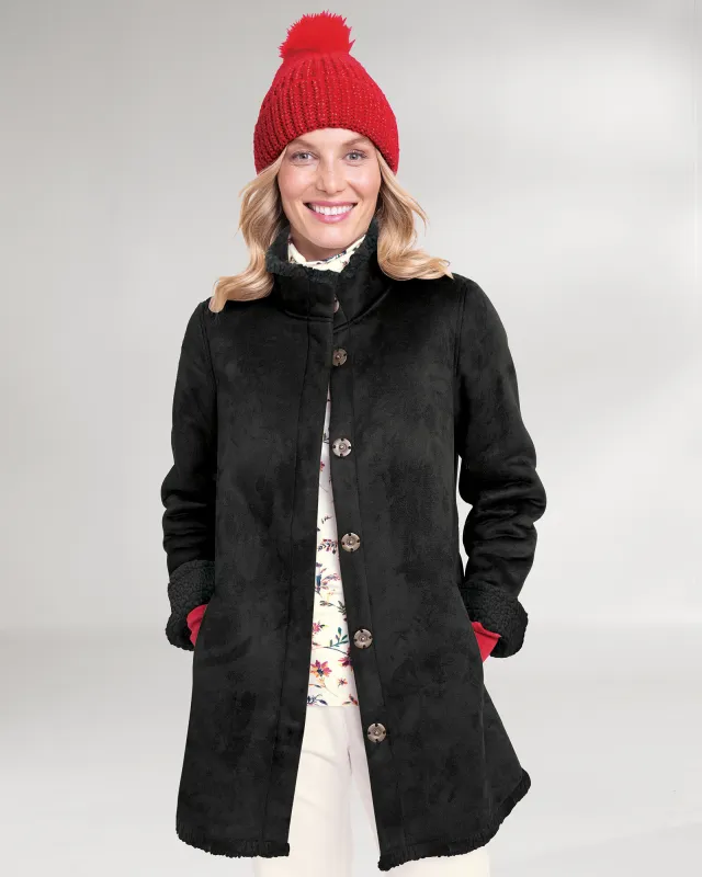 Appleseeds Women's Stand-Collar Faux-Sherpa Coat - Black - PL - Petite sold by Buff