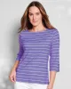 Appleseeds Women's Coastal Cotton Striped Bateau-Neck Tee - Multi - PM - Petite sold by Buff