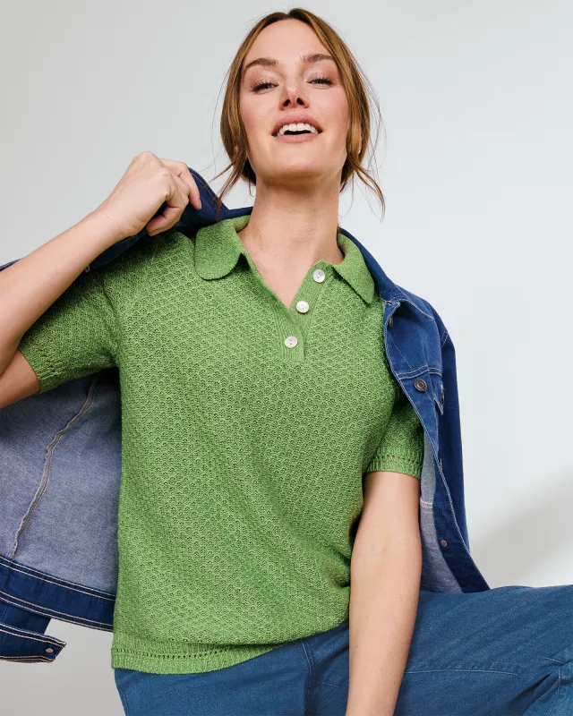Appleseeds Women's Linen/Cotton Honeycomb Polo - Multi - PM - Petite sold by Buff