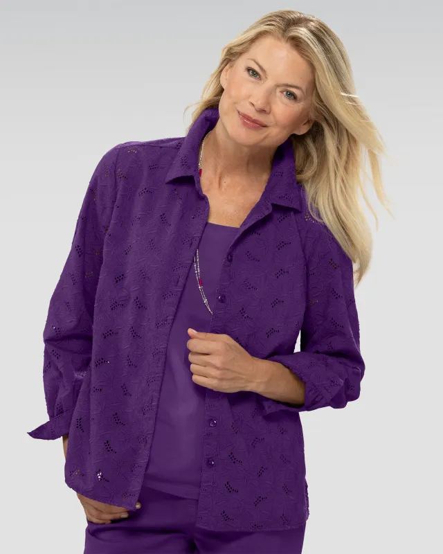 Appleseeds Women's Cotton Embroidered Eyelet Shirt - Purple - 16 - Misses sold by Buff