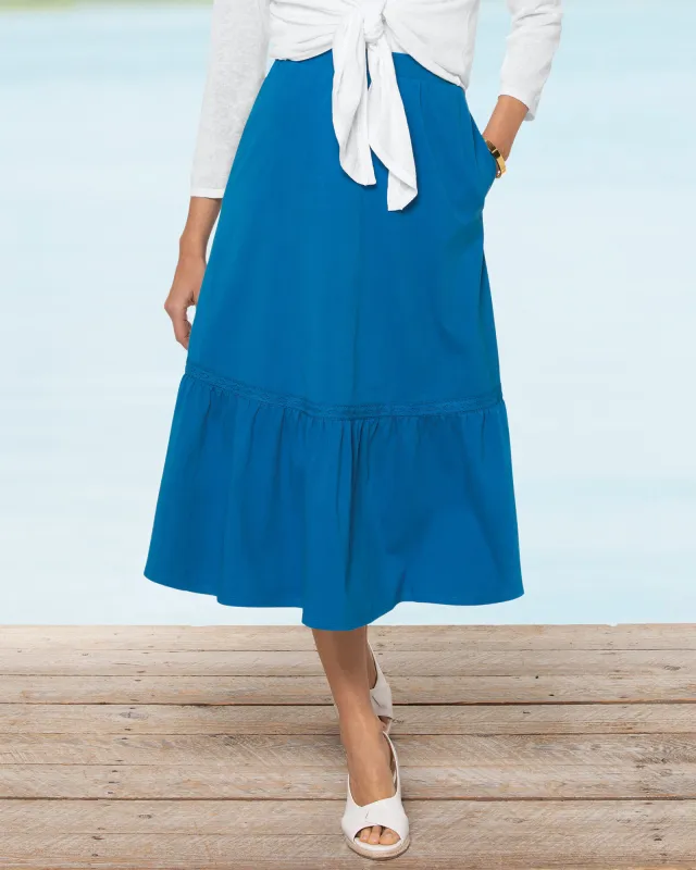 Appleseeds Women's Boardwalk Knit Flounced Midi Skirt - Blue - PM - Petite sold by Buff