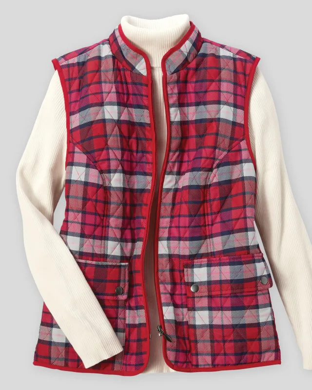 Appleseeds Women's Berkshire Tartan Quilted Vest - Pink - PM - Petite sold by Buff