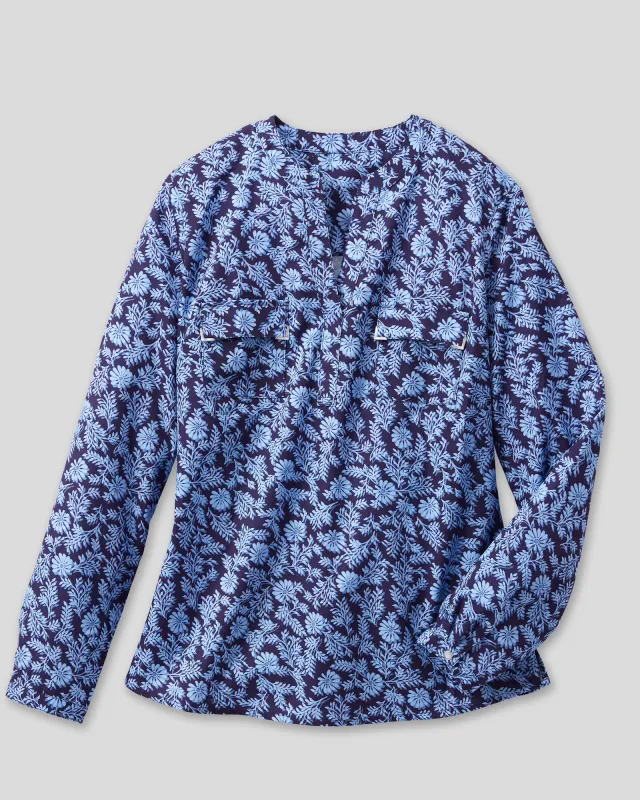 Appleseeds Women's Floral Vines Utility Blouse - Blue - PS - Petite sold by Buff