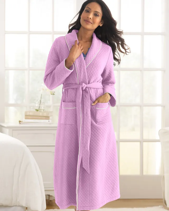 Appleseeds Women's Quilted Knit Belted Wrap Robe - Purple - PL - Petite sold by Buff