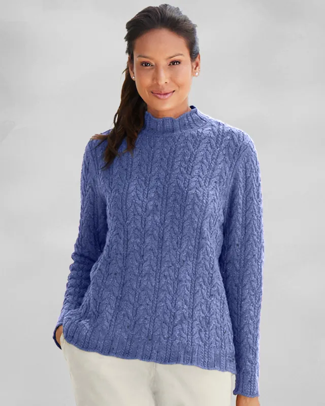 Appleseeds Women's Donegal Braided Cabled Mockneck Sweater - Denim - PXL - Petite sold by Buff