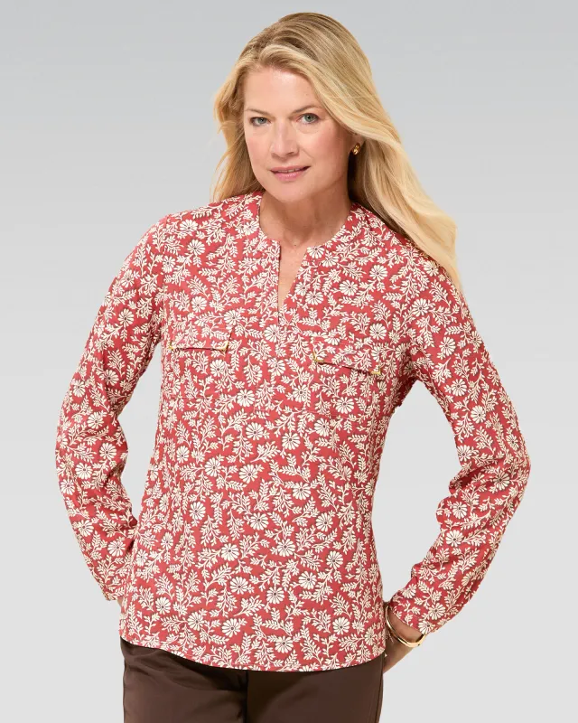 Appleseeds Women's Floral Vines Utility Blouse - Orange - LPS - Petite Short sold by Buff