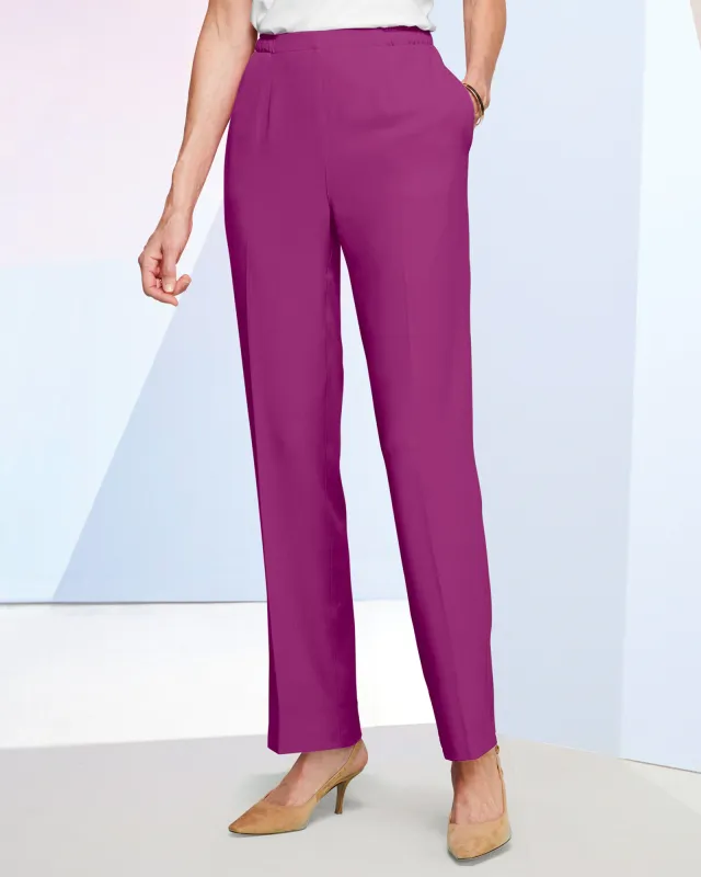 Appleseeds Women's Look-of-Linen Straight Leg Pull-On Pants - Purple - 3X - Womens Plus sold by Buff