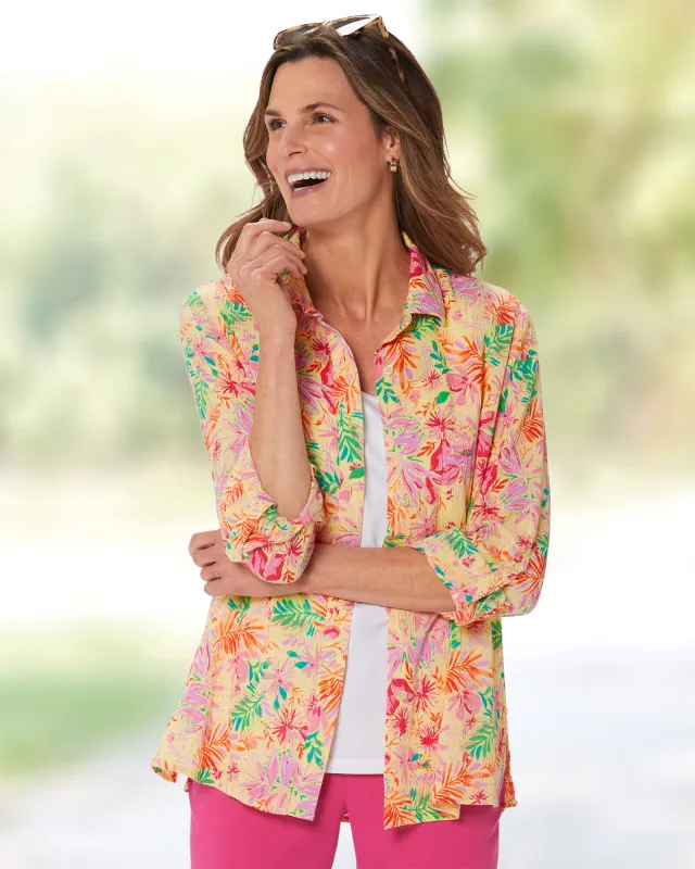 Appleseeds Women's Crinkled Cotton Tropical Print Shirt - Multi - 2X - Womens Plus sold by Buff