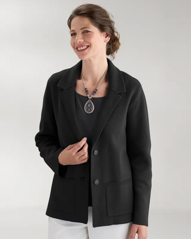 Appleseeds Women's Bayside Cotton Sweater Blazer - Black - L - Misses sold by Buff