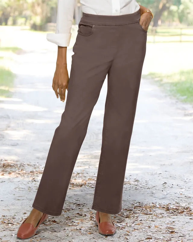 Appleseeds Women's DreamFlex Color Pull-On Relaxed Straight Leg Jeans - Brown - 10P - Petite sold by Buff