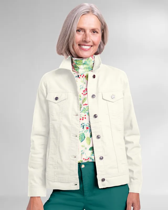 Appleseeds Women's DreamFlex Colored Jean Jacket - White - PM - Petite sold by Buff