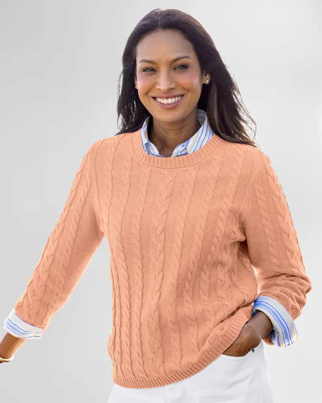 Appleseeds Women's Bayside Cotton Mixed-Cable Pullover - Orange - XL - Misses sold by Buff