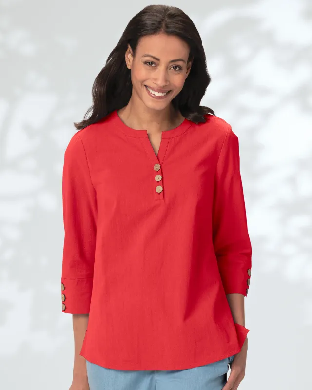 Appleseeds Women's Solid Captiva Y-Neck Popover - Orange - 3X - Womens Plus sold by Buff
