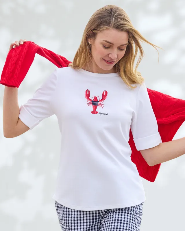 Appleseeds Women's Essential Cotton Lobster Elbow-Sleeve Tee - Multi - PM - Petite sold by Buff