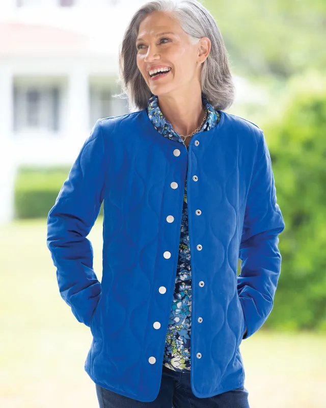 Appleseeds Women's Collarless Quilted Jacket - Blue - M - Misses sold by Buff