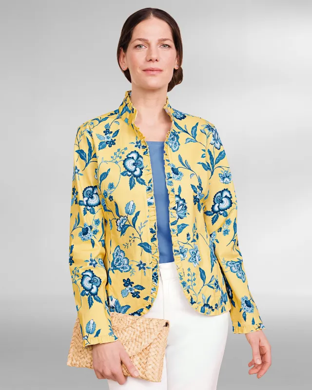 Appleseeds Women's Jacobean Floral Ruffle Jacket  - Yellow - XL - Misses sold by Buff