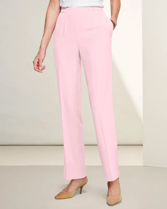 Appleseeds Women's Look-of-Linen Straight Leg Pull-On Pants - Pink - PXL - Petite Short sold by Buff
