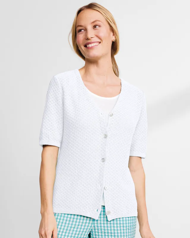 Appleseeds Women's Linen/Cotton Elbow-Sleeve Cardigan  - White - S - Misses sold by Buff