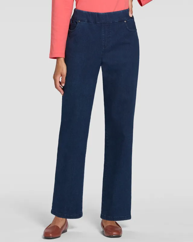 Appleseeds Women's DreamFlex Denim Easy Pull-On Relaxed Straight Leg Jeans - Denim - 8PS - Petite Short sold by Buff