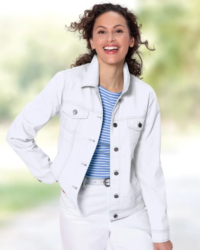 Appleseeds Women's DreamFlex Colored Jean Jacket - White - PS - Petite sold by Buff