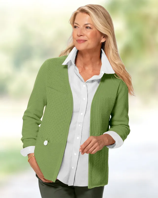 Appleseeds Women's Bayside Cotton Mixed-Stitch Cardigan - Green - 2X - Womens Plus sold by Buff