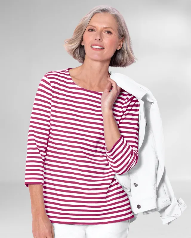 Appleseeds Women's Essential Cotton Striped Three-Quarter-Sleeve Tee - Multi - 2X - Womens Plus sold by Buff
