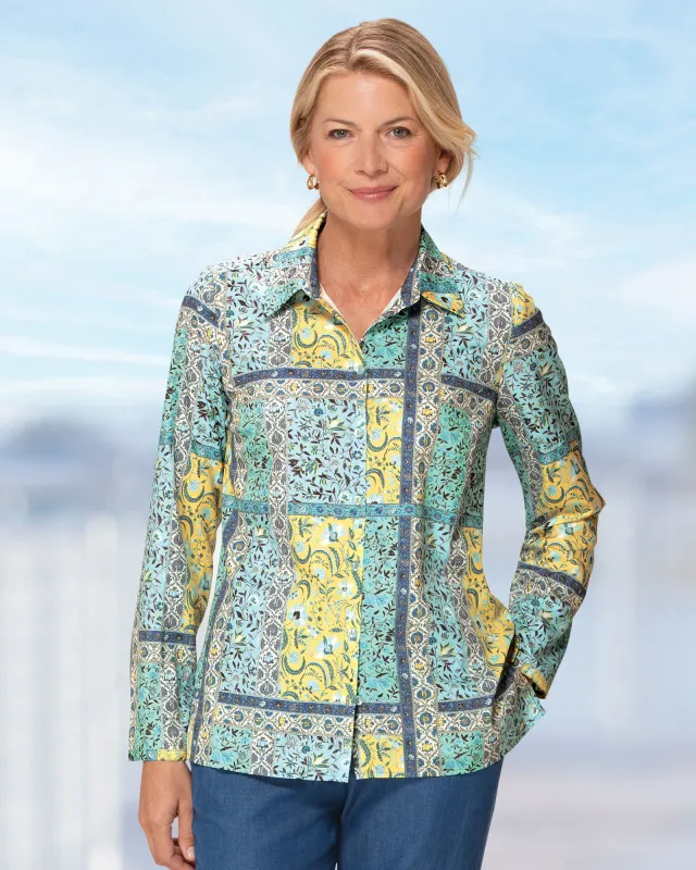 Appleseeds Women's Mystic Highlands Patchwork-Print Blouse - Multi - PL - Petite sold by Buff