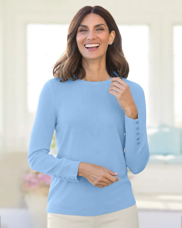 Appleseeds Women's Spindrift™ Long-Sleeve Button-Cuff Sweater - Blue - 1X - Womens Plus sold by Buff