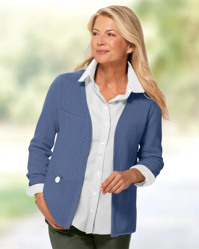 Appleseeds Women's Bayside Cotton Mixed-Stitch Cardigan - Blue - 2X - Womens Plus sold by Buff