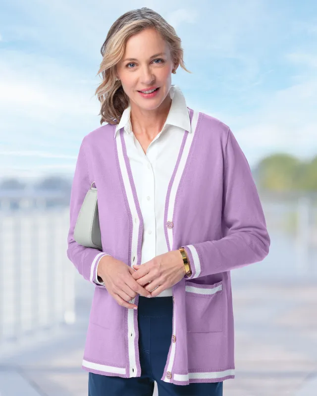 Appleseeds Women's Madison Two-Tone Tipped Cardigan - Multi - PS - Petite sold by Buff