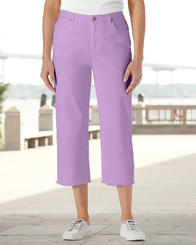 Appleseeds Women's Dreamflex Fringe-Hem Comfort-Waist Capri Jeans - Purple - 8P - Petite sold by Buff