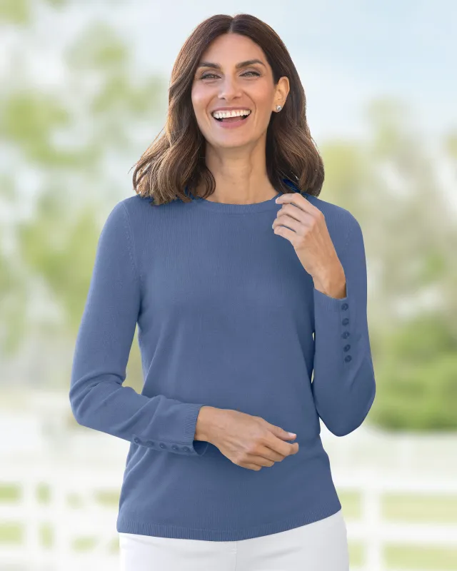Appleseeds Women's Spindrift™ Long-Sleeve Button-Cuff Sweater - Blue - XL - Misses sold by Buff
