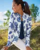 Appleseeds Women's Porcelain Paisley Ruffle-Trim Jacket - Blue - PXL - Petite sold by Buff