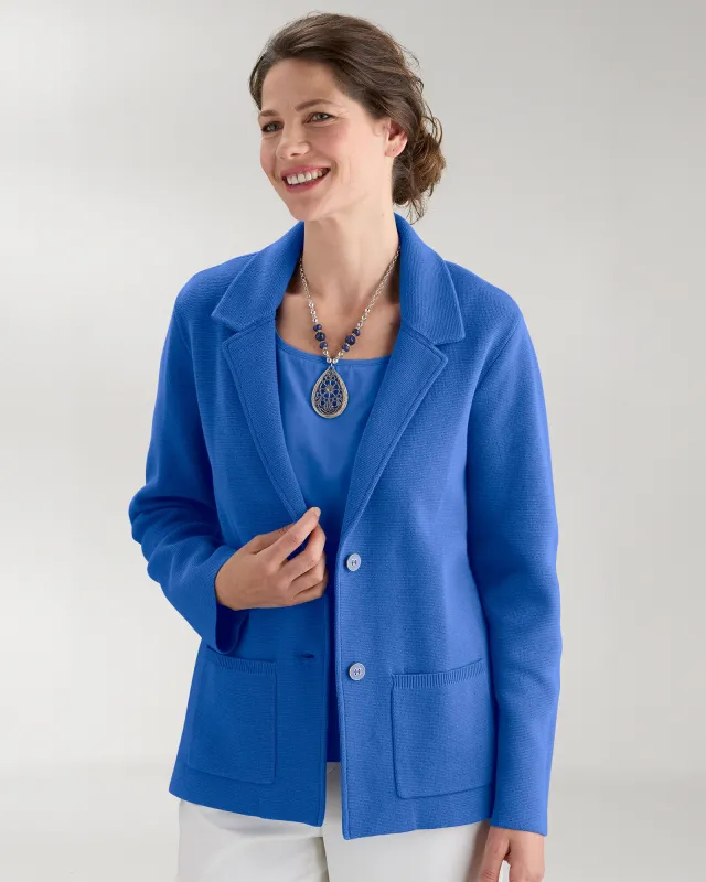 Appleseeds Women's Bayside Cotton Sweater Blazer - Blue - PS - Petite sold by Buff