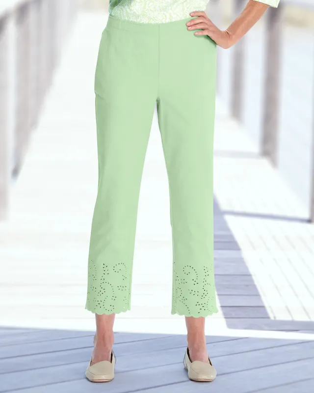 Appleseeds Women's Dennisport Eyelet-Hem Cropped Pants - Green - 14P - Petite sold by Buff