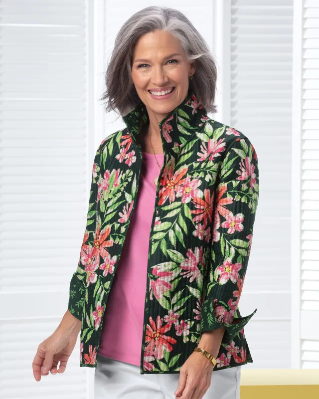 Appleseeds Women's Limited-Edition Tropical Garden Reversible Quilted Jacket - Multi - PS - Petite sold by Buff