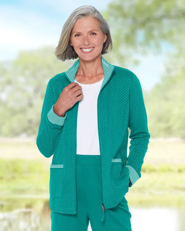 Appleseeds Women's Reversible Stripe & Dot Knit Zip Jacket - Multi - PXL - Petite sold by Buff