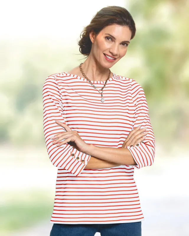 Appleseeds Women's Essential Cotton Striped Bateau-Neck Tee - Multi - PXL - Petite sold by Buff