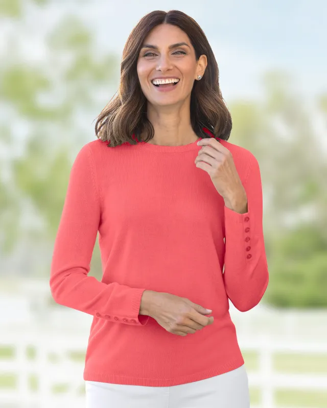 Appleseeds Women's Spindrift™ Long-Sleeve Button-Cuff Sweater - Pink - S - Misses sold by Buff