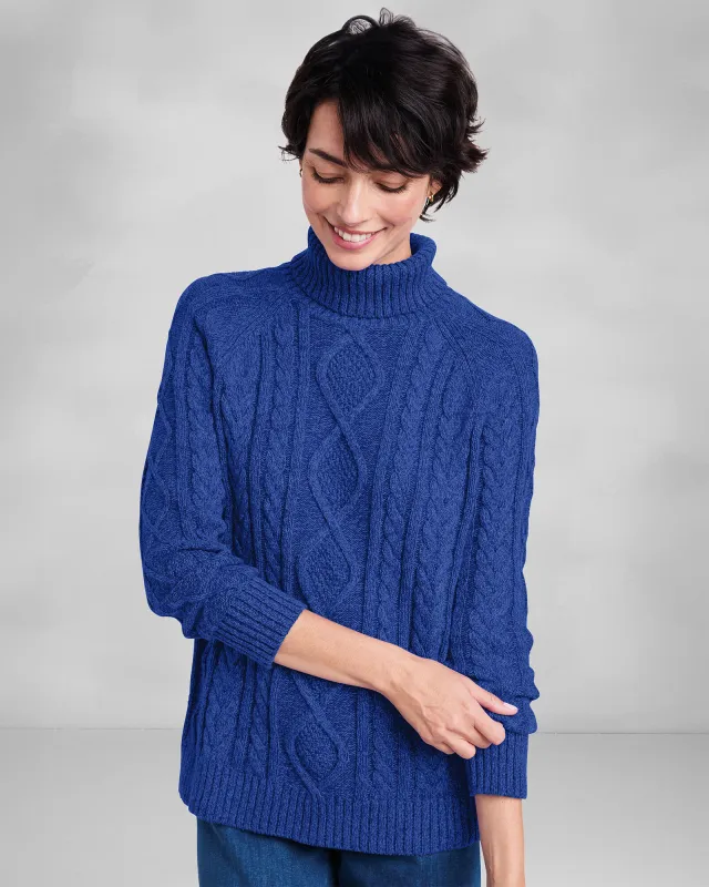 Appleseeds Women's Bayside Cotton Cabled Turtleneck - Blue - PXL - Petite sold by Buff