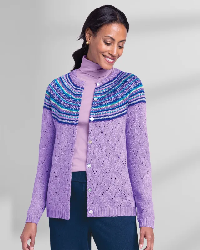Appleseeds Women's Fair Isle Pointelle Cardigan - Multi - PM - Petite sold by Buff