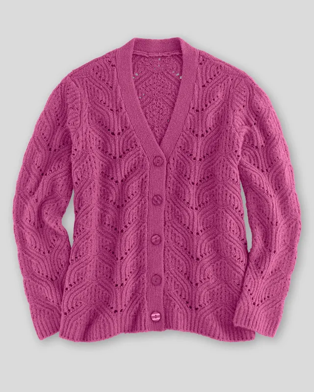 Appleseeds Women's Pointelle V-Neck Cardigan - Pink - PM - Petite sold by Buff