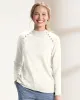 Appleseeds Women's Madison Button-Trim Mockneck - Ivory - 3X - Womens Plus sold by Buff