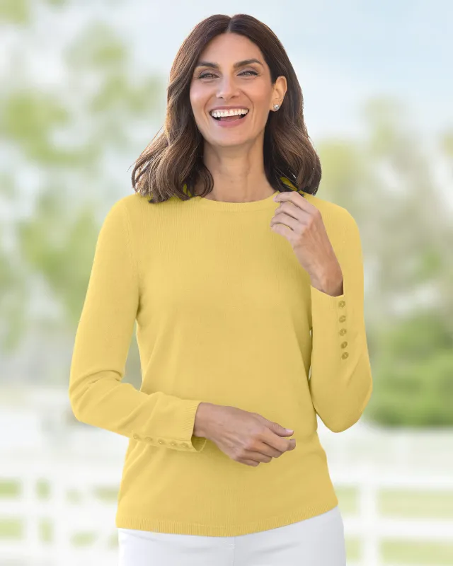 Appleseeds Women's Spindrift™ Long-Sleeve Button-Cuff Sweater - Yellow - PM - Petite sold by Buff