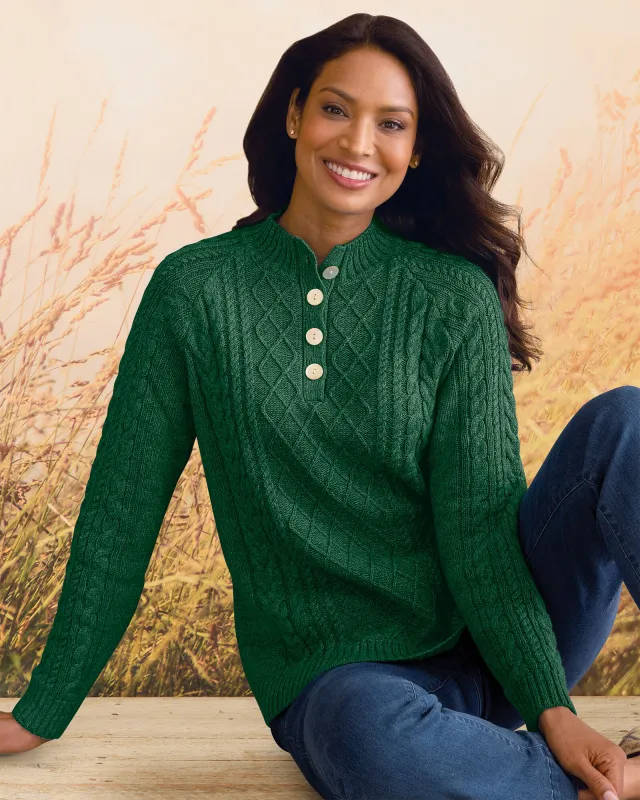 Appleseeds Women's Bayside Cotton Cable Henley Sweater - Green - 3X - Womens Plus sold by Buff