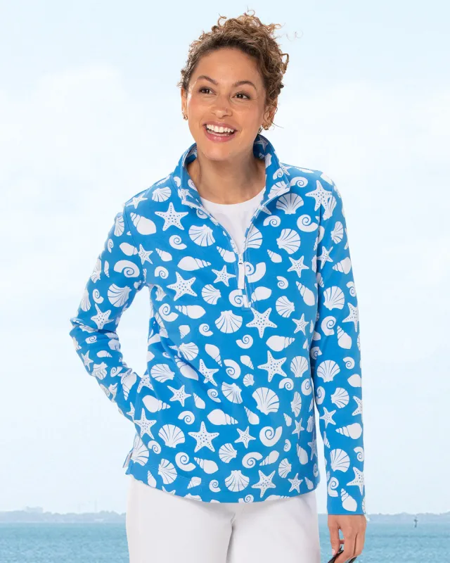 Appleseeds Women's Everyday Knit Shore Thing Quarter-Zip Top - Blue - PS - Petite sold by Buff