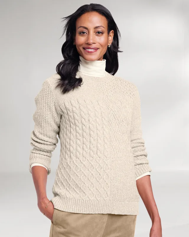 Appleseeds Women's Cozy Cotton Mixed-Stitch Pullover Sweater - Tan - L - Misses sold by Buff