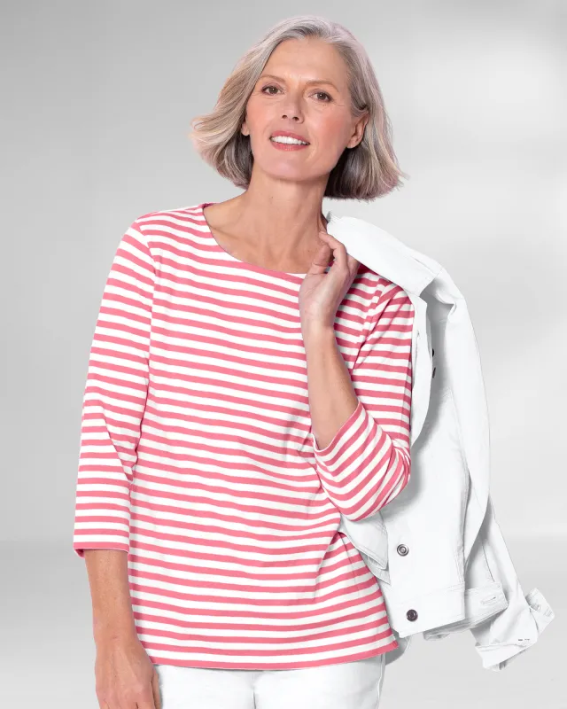Appleseeds Women's Essential Cotton Striped Three-Quarter-Sleeve Tee - Multi - PXL - Petite sold by Buff